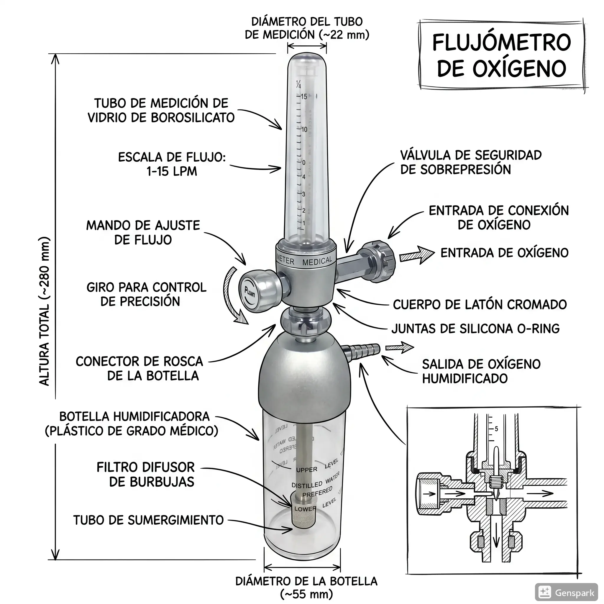 Flujómetro de gases medicinales